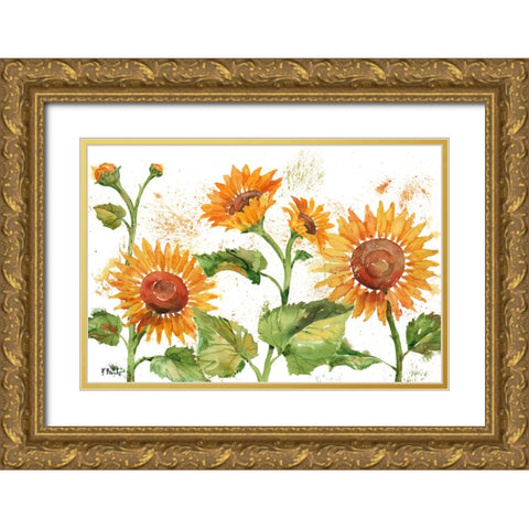 Arianna Sunflowers Horizontal - White Gold Ornate Wood Framed Art Print with Double Matting by Brent, Paul