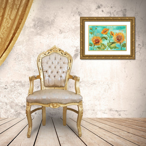 Arianna Sunflowers Horizontal Gold Ornate Wood Framed Art Print with Double Matting by Brent, Paul
