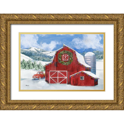 Holiday Homeland Barns II - Scenic Gold Ornate Wood Framed Art Print with Double Matting by Brent, Paul
