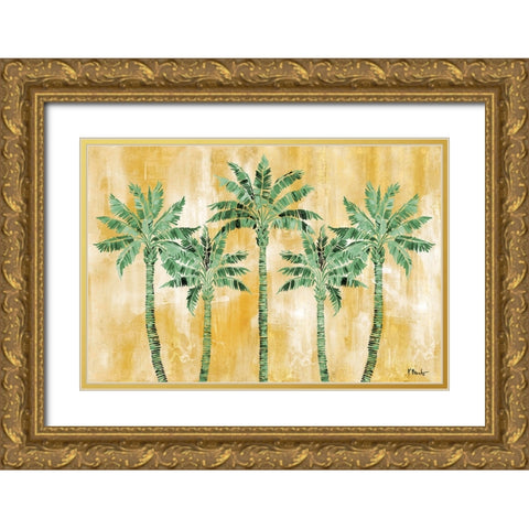 Tahiti Palm Horizontal - Monochromatic Gold Ornate Wood Framed Art Print with Double Matting by Brent, Paul