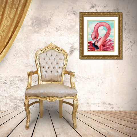 Fab Flamingo Gold Ornate Wood Framed Art Print with Double Matting by Brent, Paul