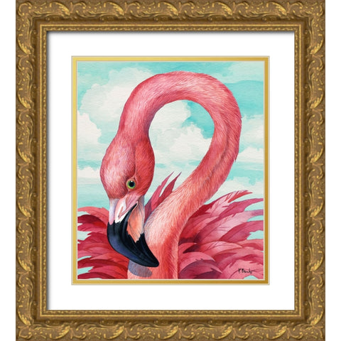 Fab Flamingo Gold Ornate Wood Framed Art Print with Double Matting by Brent, Paul