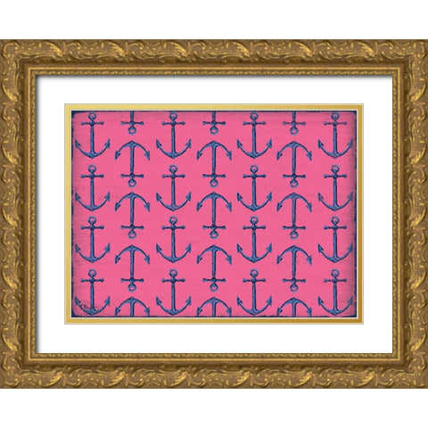 Sunny Nautical Repeat - Pink Gold Ornate Wood Framed Art Print with Double Matting by Brent, Paul