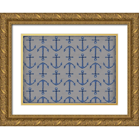 Sunny Nautical Repeat Gold Ornate Wood Framed Art Print with Double Matting by Brent, Paul