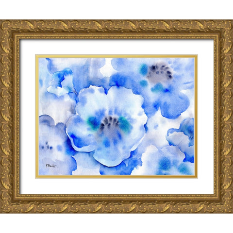 Misty Blue Poppies Gold Ornate Wood Framed Art Print with Double Matting by Brent, Paul