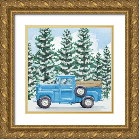 Blue Winter Truck Gold Ornate Wood Framed Art Print with Double Matting by Brent, Paul