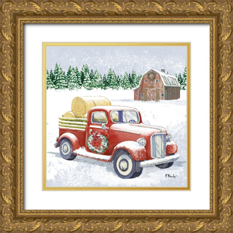 Holiday Winter Truck III Gold Ornate Wood Framed Art Print with Double Matting by Brent, Paul