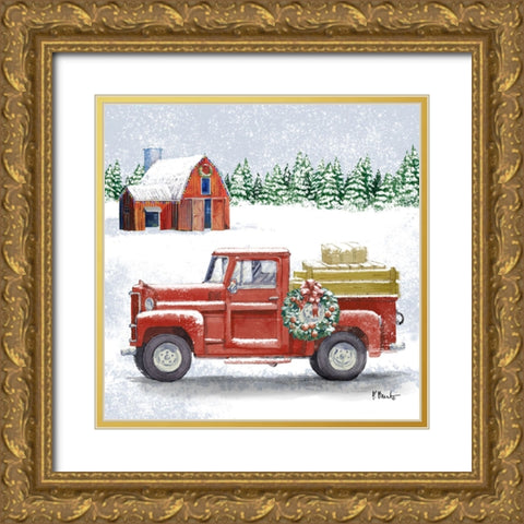 Holiday Winter Truck IV Gold Ornate Wood Framed Art Print with Double Matting by Brent, Paul