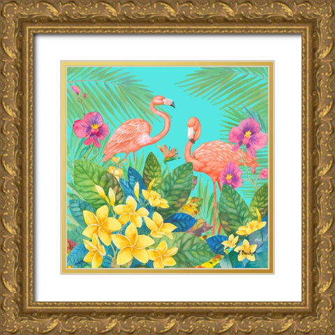 Tropical Fresh I - Aqua Gold Ornate Wood Framed Art Print with Double Matting by Brent, Paul