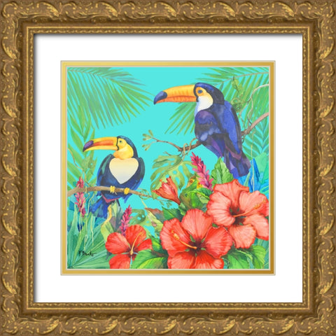 Tropical Fresh II - Aqua Gold Ornate Wood Framed Art Print with Double Matting by Brent, Paul
