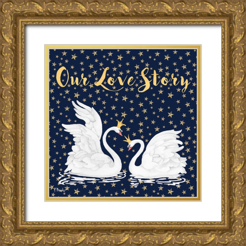 Swans and Stars Gold Ornate Wood Framed Art Print with Double Matting by Brent, Paul