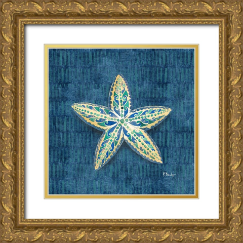 Embellished Shells II - Blue Gold Ornate Wood Framed Art Print with Double Matting by Brent, Paul