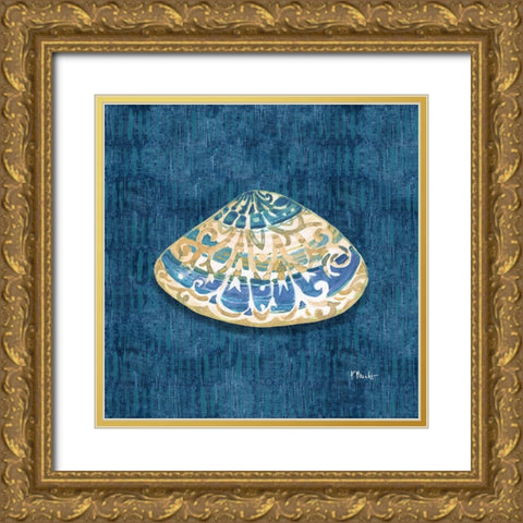 Embellished Shells IV - Blue Gold Ornate Wood Framed Art Print with Double Matting by Brent, Paul