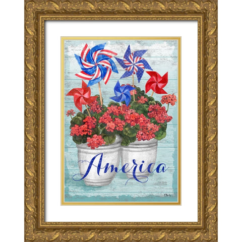 Patriotic Pinwheel - Geraniums Gold Ornate Wood Framed Art Print with Double Matting by Brent, Paul
