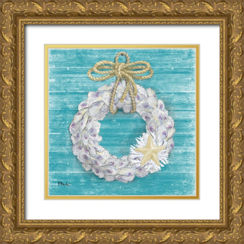 Oyster Wreath - Blue Gold Ornate Wood Framed Art Print with Double Matting by Brent, Paul