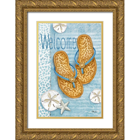 Key Largo Sandals Vertical Gold Ornate Wood Framed Art Print with Double Matting by Brent, Paul