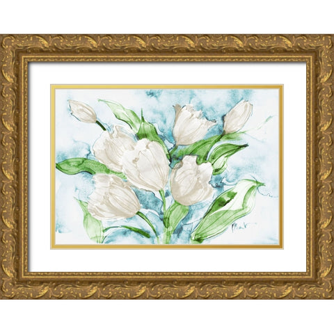 Fresh Tulips - White Gold Ornate Wood Framed Art Print with Double Matting by Brent, Paul