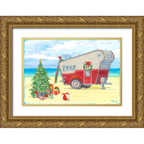 Christmas Beach Camper II Gold Ornate Wood Framed Art Print with Double Matting by Brent, Paul