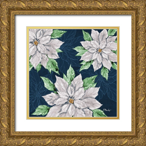 Fiona Poinsettias I - Navy Gold Ornate Wood Framed Art Print with Double Matting by Brent, Paul