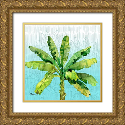 Hilo Palms II - Blue Gold Ornate Wood Framed Art Print with Double Matting by Brent, Paul