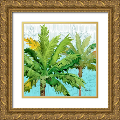 Hilo Palms III - Blue Gold Ornate Wood Framed Art Print with Double Matting by Brent, Paul