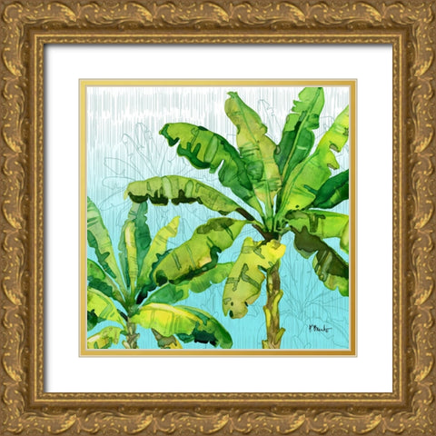Hilo Palms IV - Blue Gold Ornate Wood Framed Art Print with Double Matting by Brent, Paul