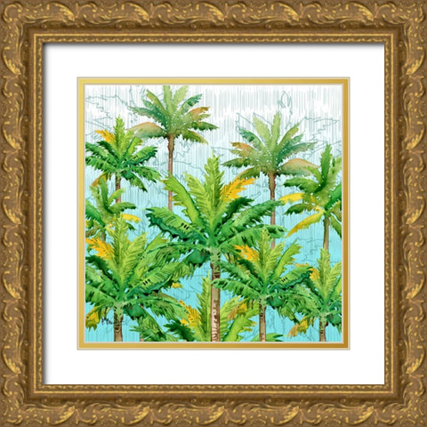 Hilo Palms V - Blue Gold Ornate Wood Framed Art Print with Double Matting by Brent, Paul
