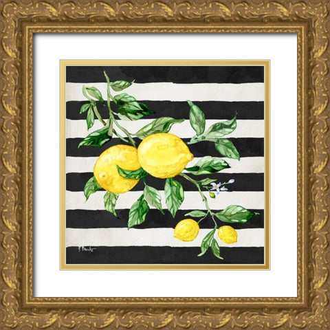 Sicilian Lemons I - Stripes Gold Ornate Wood Framed Art Print with Double Matting by Brent, Paul