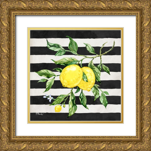 Sicilian Lemons II - Stripes Gold Ornate Wood Framed Art Print with Double Matting by Brent, Paul