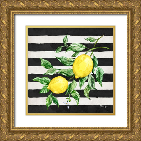 Sicilian Lemons IV - Stripes Gold Ornate Wood Framed Art Print with Double Matting by Brent, Paul