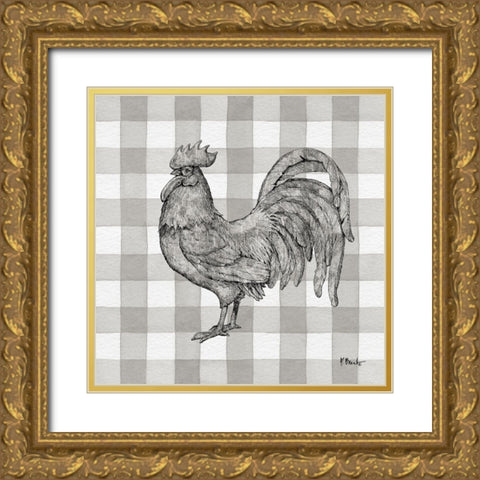 Lined Rooster II Gold Ornate Wood Framed Art Print with Double Matting by Brent, Paul
