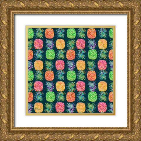 Tahiti Pineapple - Midnight Gold Ornate Wood Framed Art Print with Double Matting by Brent, Paul