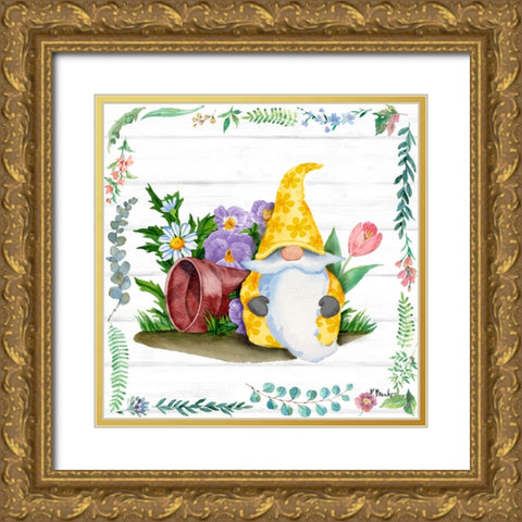 Spring Gnome IV Gold Ornate Wood Framed Art Print with Double Matting by Brent, Paul