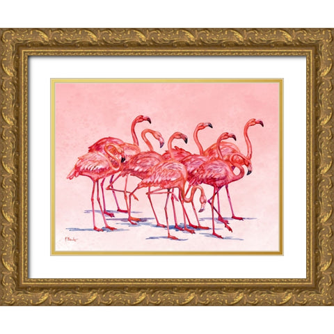 Hilo Flamingos Horizontal Gold Ornate Wood Framed Art Print with Double Matting by Brent, Paul