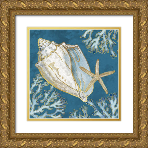 Playa Shells III - Indigo Gold Ornate Wood Framed Art Print with Double Matting by Brent, Paul