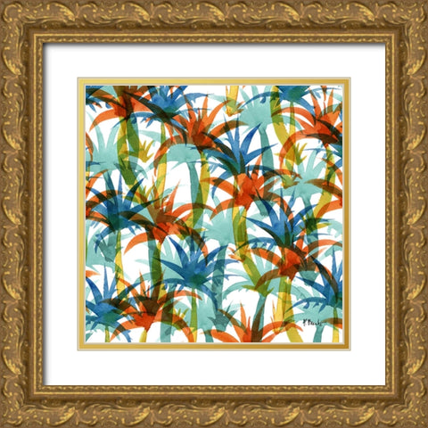 Hilo Palm Toss Gold Ornate Wood Framed Art Print with Double Matting by Brent, Paul