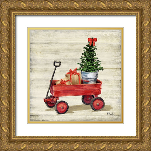 Christmas Wagon II Gold Ornate Wood Framed Art Print with Double Matting by Brent, Paul