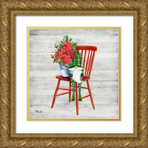Poinsettia Gnome II Gold Ornate Wood Framed Art Print with Double Matting by Brent, Paul