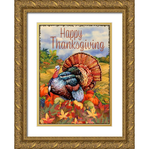 Thanksgiving Foliage Gold Ornate Wood Framed Art Print with Double Matting by Brent, Paul