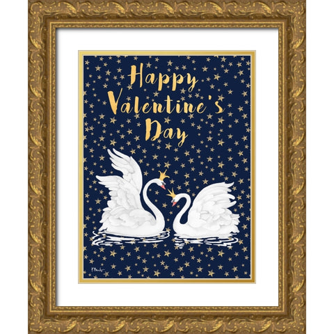 Swans and Stars Vertical Gold Ornate Wood Framed Art Print with Double Matting by Brent, Paul