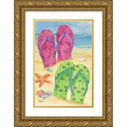 Toes in the Sand Vertical Gold Ornate Wood Framed Art Print with Double Matting by Brent, Paul
