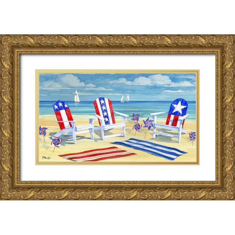 Patriotic Beach Horizontal Gold Ornate Wood Framed Art Print with Double Matting by Brent, Paul