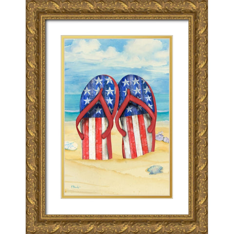 Americana Beach Flip Flops Vertical I Gold Ornate Wood Framed Art Print with Double Matting by Brent, Paul