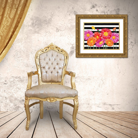 Helena Daisies Horizontal I - Stripes Gold Ornate Wood Framed Art Print with Double Matting by Brent, Paul