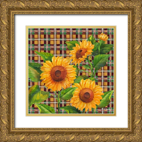 Sunflower Plaid Gold Ornate Wood Framed Art Print with Double Matting by Brent, Paul