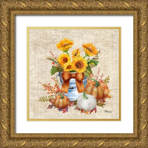 Orange Sunflower Bucket Gold Ornate Wood Framed Art Print with Double Matting by Brent, Paul