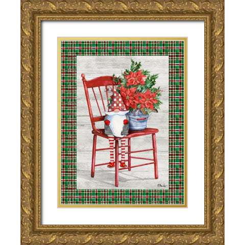 Poinsettia Gnome Vertical I Gold Ornate Wood Framed Art Print with Double Matting by Brent, Paul