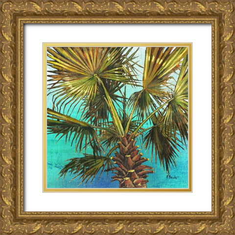 Woodside Palms I - Blue Gold Ornate Wood Framed Art Print with Double Matting by Brent, Paul