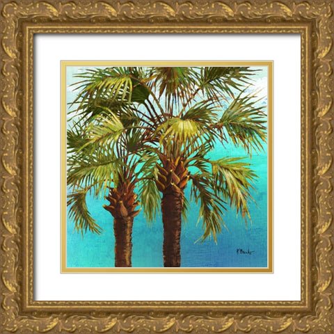 Woodside Palms II - Blue Gold Ornate Wood Framed Art Print with Double Matting by Brent, Paul