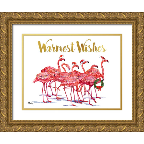 Holiday Hilo Flamingos Horizontal Gold Ornate Wood Framed Art Print with Double Matting by Brent, Paul